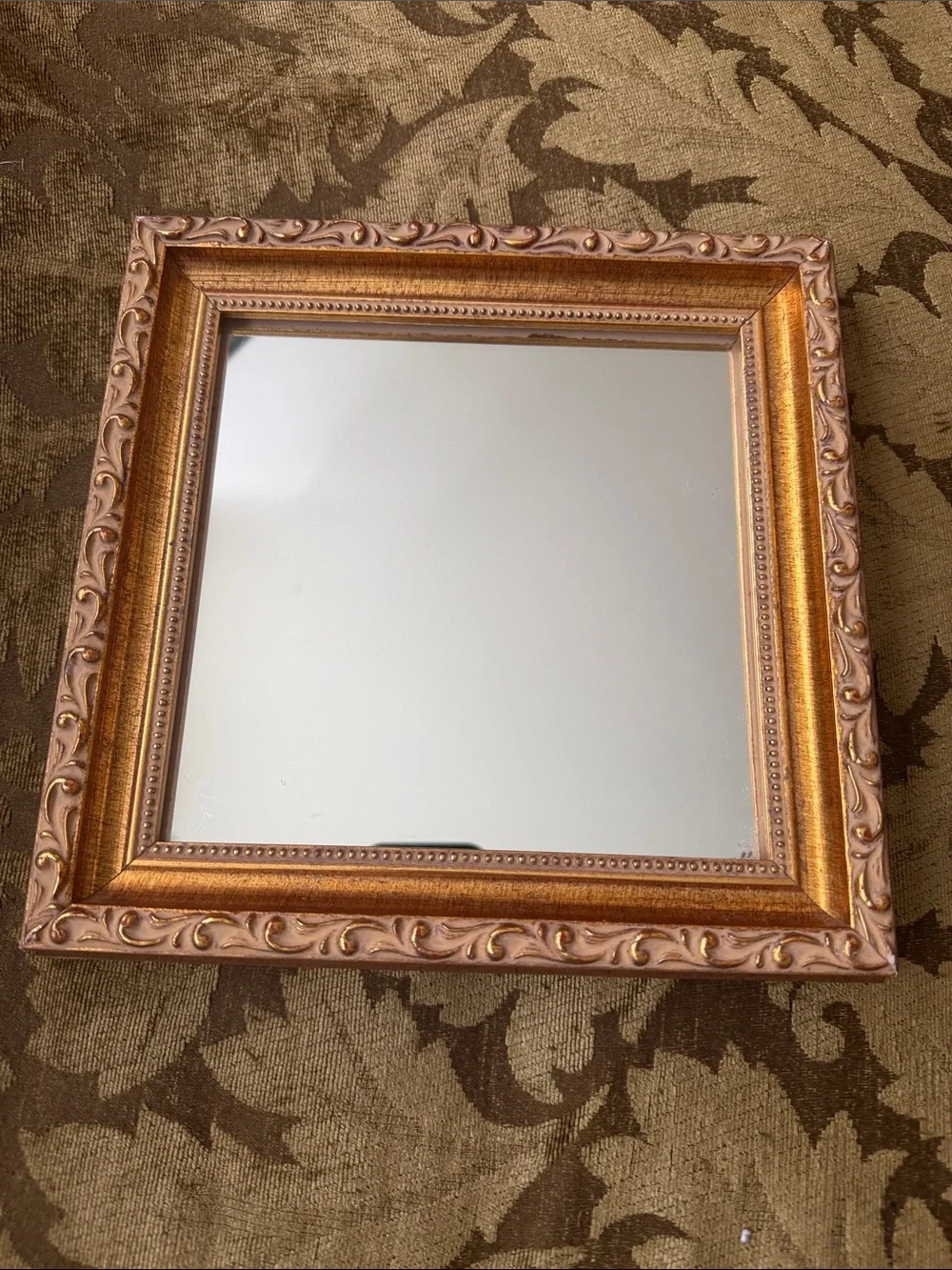 Ornate Gold 9” Square Wall Mirror Vintage